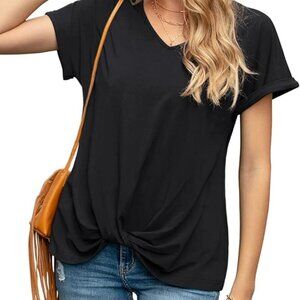 Casual Short Sleeve V-Neck Shirt with Front Twist Knot - Size Medium - NWT